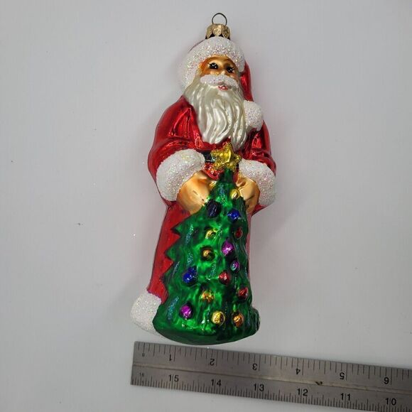 Vintage Christopher Radko Ruby Santa 7" Glass Christmas Ornament Tree‎ Glitter - Picture 11 of 11